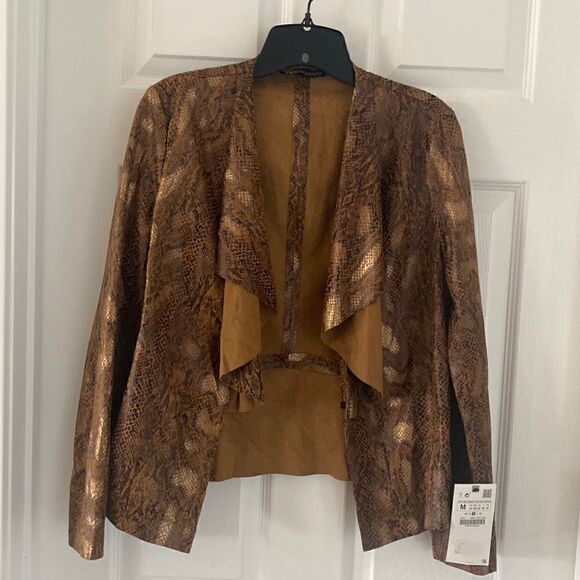 Zara Women’s Size M Snake Print Jacket Blazer Brown Bronze NWT - Picture 1 of 9